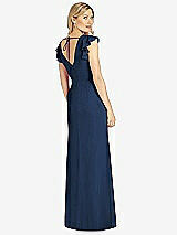 Rear View Thumbnail - Midnight Navy Ruffled Sleeve Mermaid Dress with Front Slit