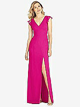 Front View Thumbnail - Think Pink Ruffled Sleeve Mermaid Dress with Front Slit