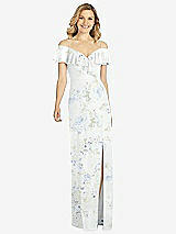 Front View Thumbnail - Bleu Garden Ruffled Cold-Shoulder Maxi Dress