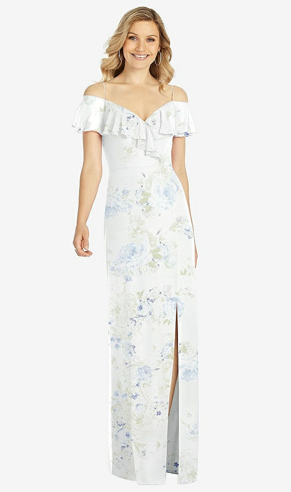 Front View - Bleu Garden Ruffled Cold-Shoulder Maxi Dress