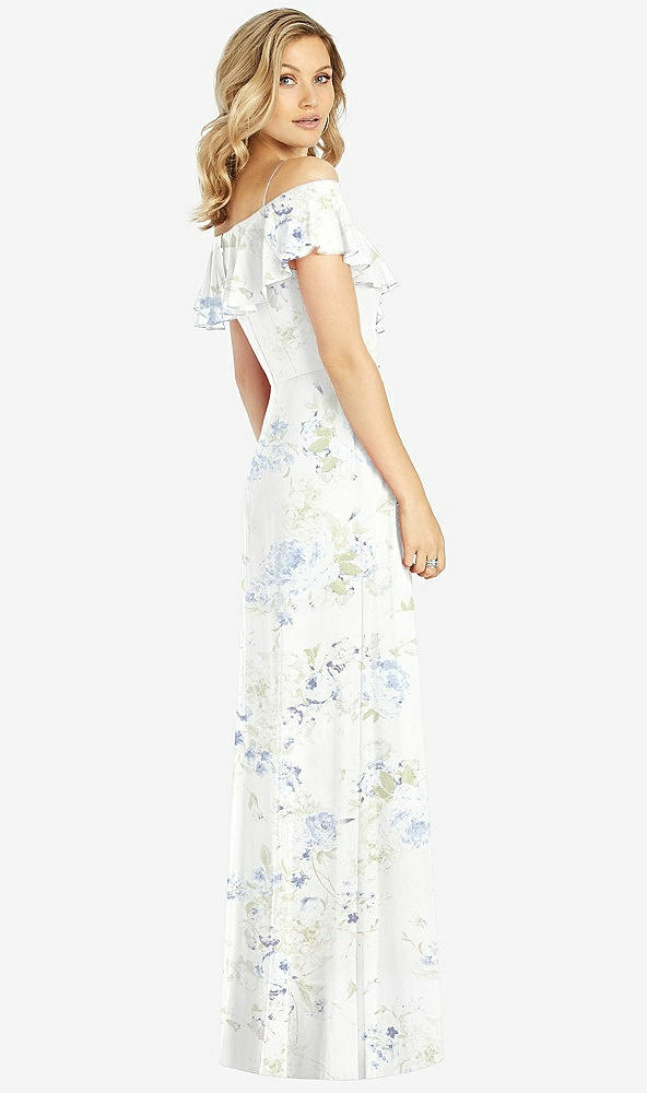 Back View - Bleu Garden Ruffled Cold-Shoulder Maxi Dress