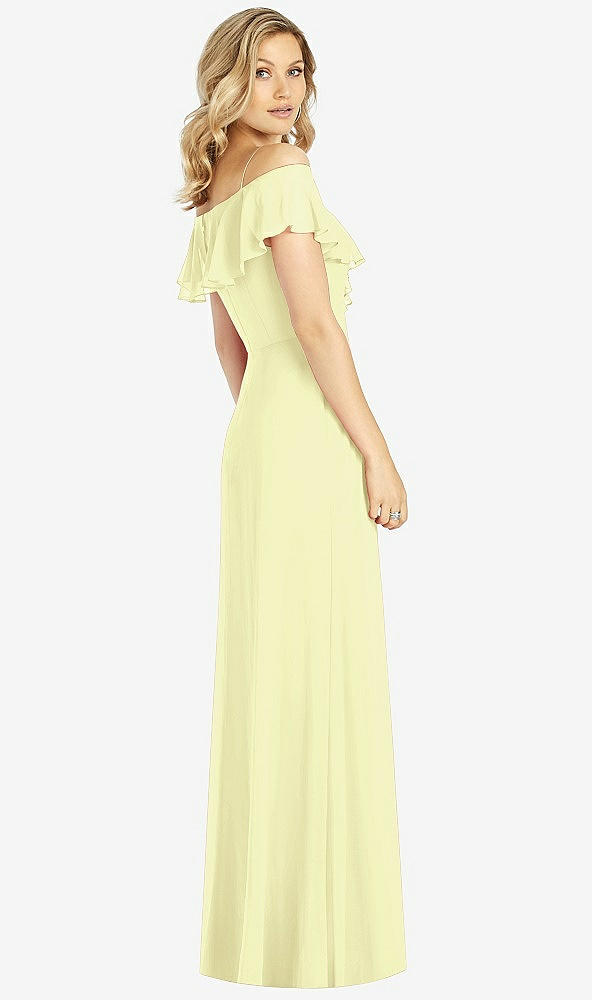 Back View - Butter Yellow Ruffled Cold-Shoulder Maxi Dress