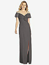 Front View Thumbnail - Caviar Gray Ruffled Cold-Shoulder Maxi Dress