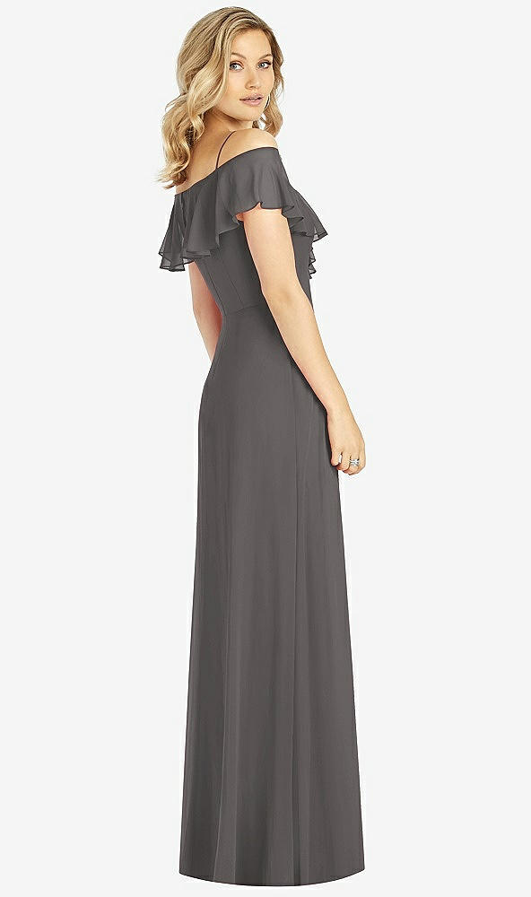 Back View - Caviar Gray Ruffled Cold-Shoulder Maxi Dress