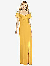 Front View Thumbnail - NYC Yellow Ruffled Cold-Shoulder Maxi Dress