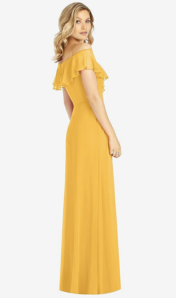 Back View - NYC Yellow Ruffled Cold-Shoulder Maxi Dress