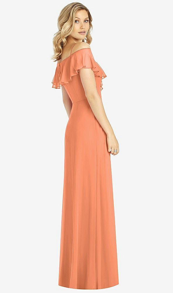 Back View - Sweet Melon Ruffled Cold-Shoulder Maxi Dress