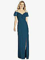 Front View Thumbnail - Atlantic Blue Ruffled Cold-Shoulder Maxi Dress