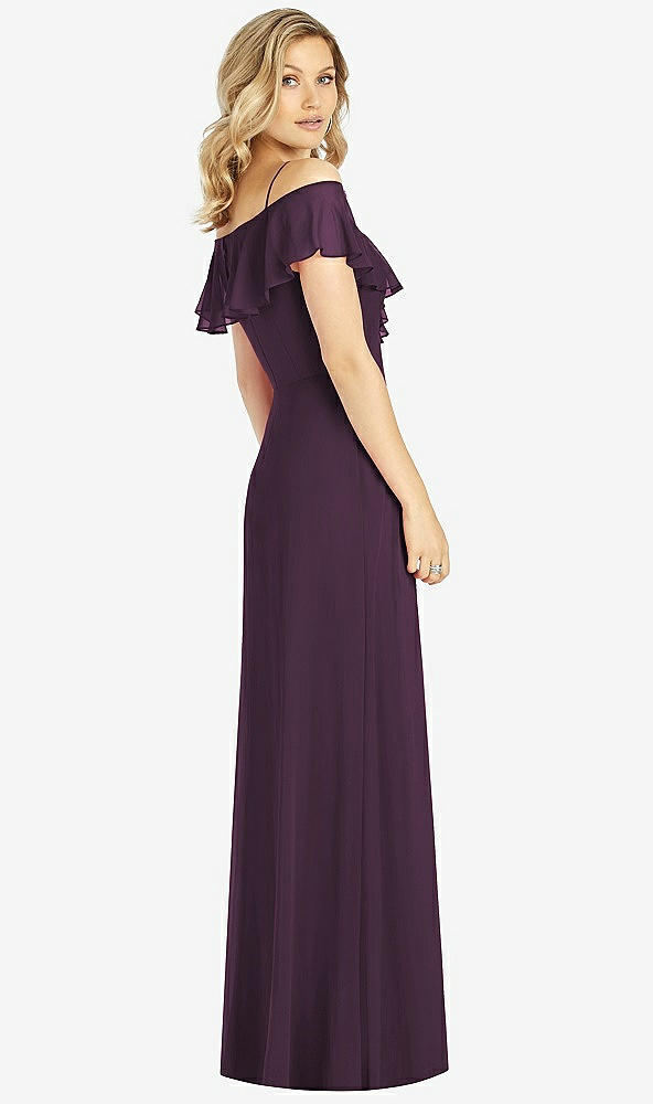 Back View - Aubergine Ruffled Cold-Shoulder Maxi Dress