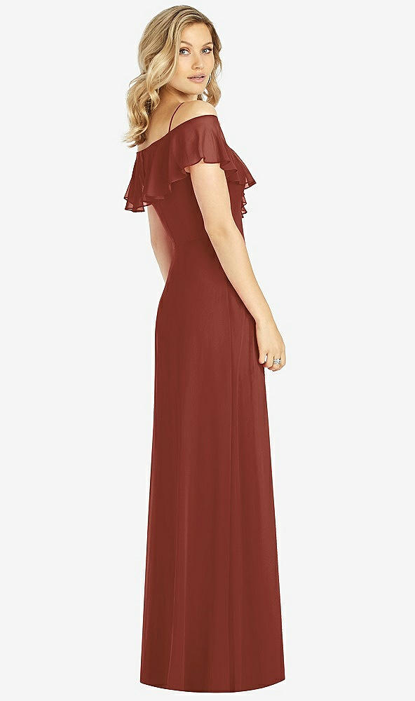 Back View - Auburn Moon Ruffled Cold-Shoulder Maxi Dress