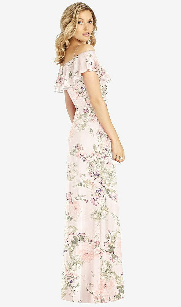 Back View - Blush Garden Ruffled Cold-Shoulder Maxi Dress