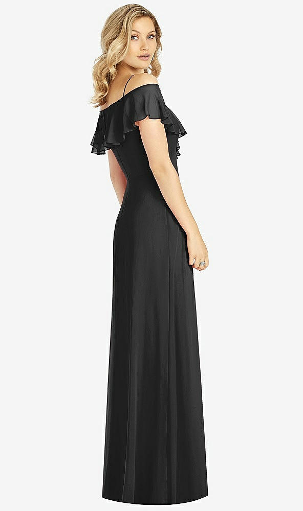 Back View - Black Ruffled Cold-Shoulder Maxi Dress