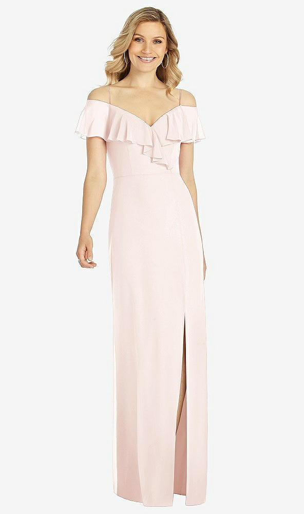 Front View - Blush Ruffled Cold-Shoulder Maxi Dress