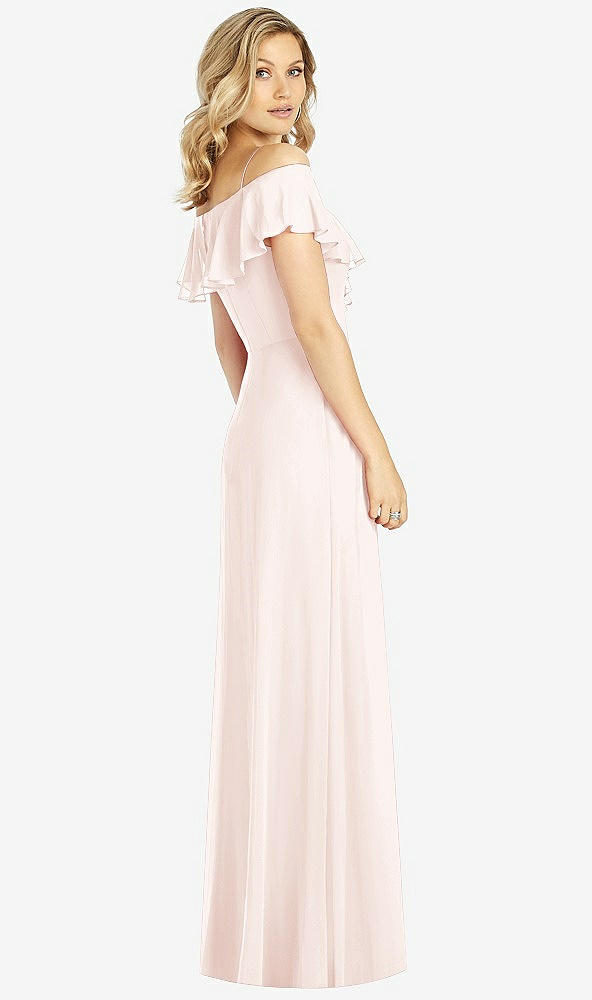 Back View - Blush Ruffled Cold-Shoulder Maxi Dress