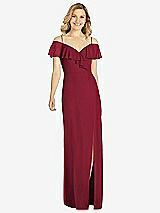 Front View Thumbnail - Burgundy Ruffled Cold-Shoulder Maxi Dress