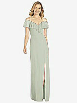 Front View Thumbnail - Celadon Ruffled Cold-Shoulder Maxi Dress