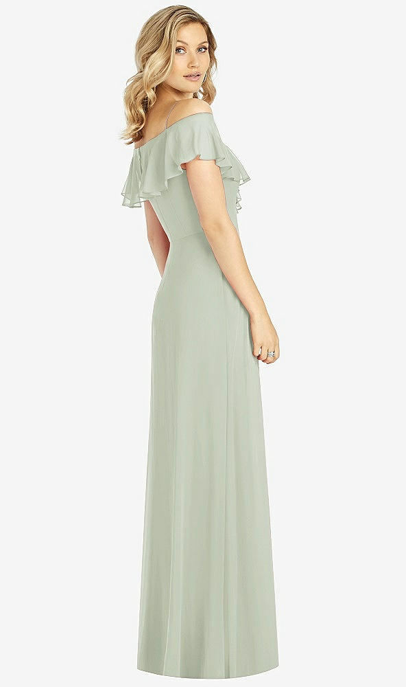 Back View - Celadon Ruffled Cold-Shoulder Maxi Dress