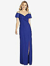 Front View Thumbnail - Cobalt Blue Ruffled Cold-Shoulder Maxi Dress