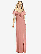 Front View Thumbnail - Desert Rose Ruffled Cold-Shoulder Maxi Dress