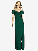 Front View Thumbnail - Hunter Green Ruffled Cold-Shoulder Maxi Dress