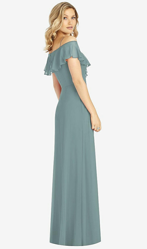 Back View - Icelandic Ruffled Cold-Shoulder Maxi Dress