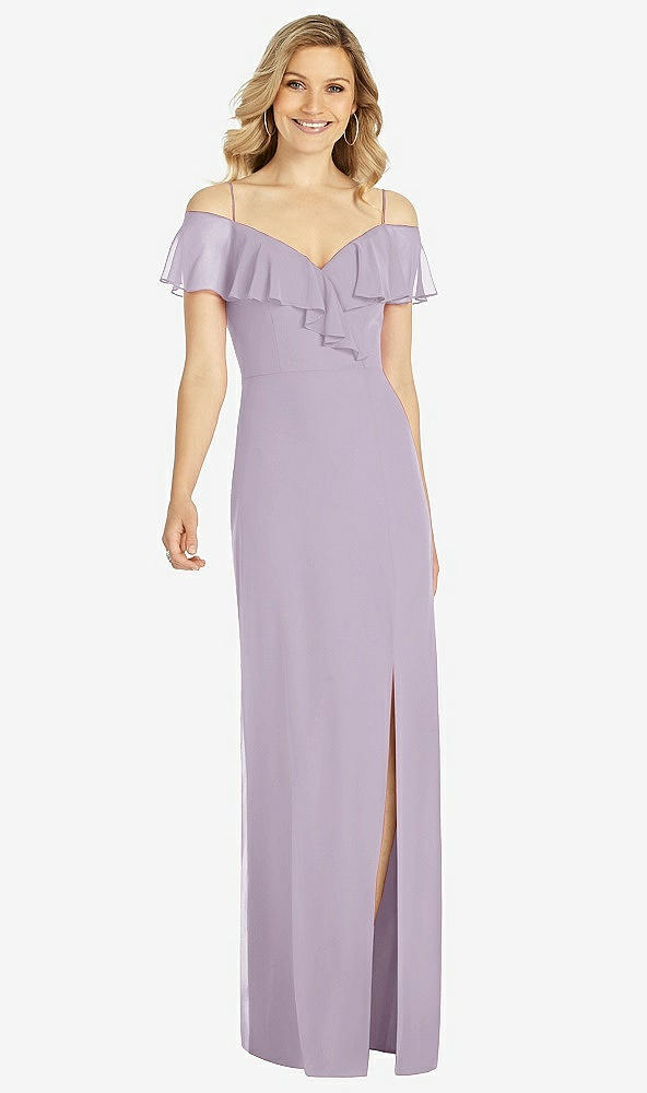 Front View - Lilac Haze Ruffled Cold-Shoulder Maxi Dress