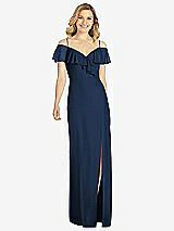 Front View Thumbnail - Midnight Navy Ruffled Cold-Shoulder Maxi Dress