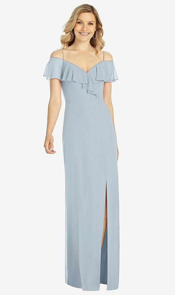 Front View - Mist Ruffled Cold-Shoulder Maxi Dress