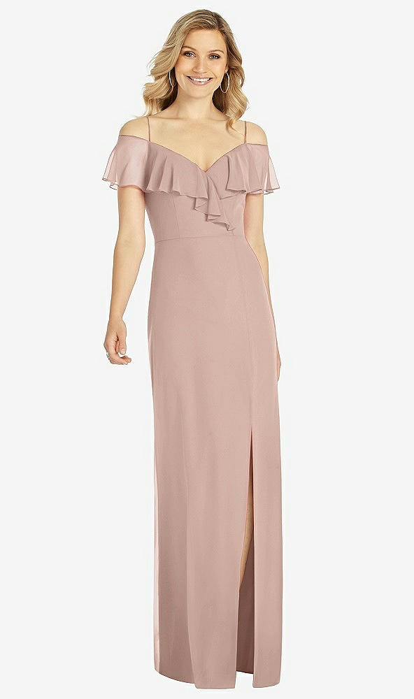 Front View - Neu Nude Ruffled Cold-Shoulder Maxi Dress