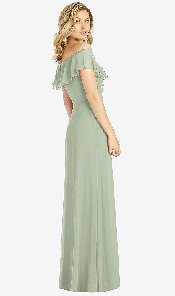 Back View - Sage Ruffled Cold-Shoulder Maxi Dress