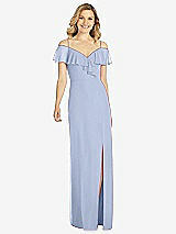 Front View Thumbnail - Sky Blue Ruffled Cold-Shoulder Maxi Dress