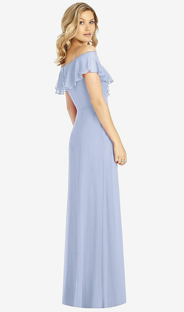 Back View - Sky Blue Ruffled Cold-Shoulder Maxi Dress