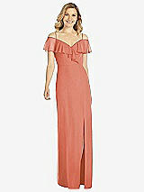 Front View Thumbnail - Terracotta Copper Ruffled Cold-Shoulder Maxi Dress