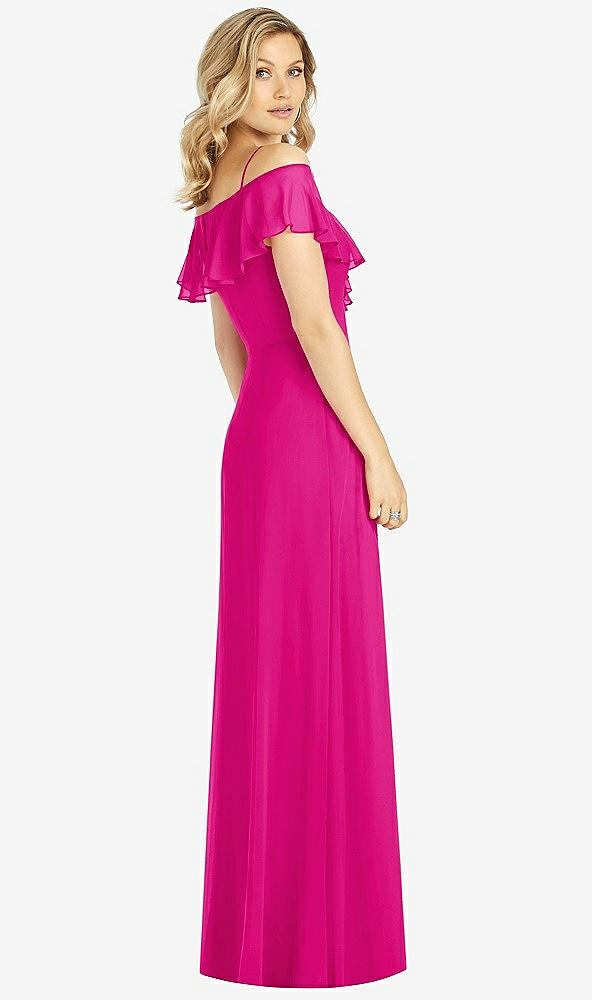 Back View - Think Pink Ruffled Cold-Shoulder Maxi Dress