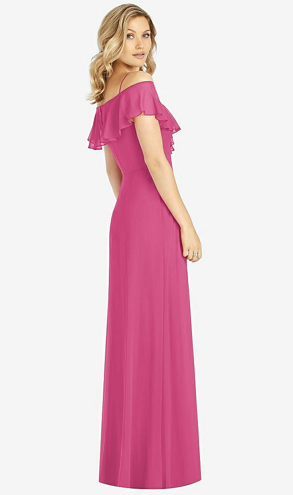 Back View - Tea Rose Ruffled Cold-Shoulder Maxi Dress