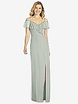 Front View Thumbnail - Willow Green Ruffled Cold-Shoulder Maxi Dress