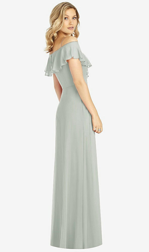 Back View - Willow Green Ruffled Cold-Shoulder Maxi Dress