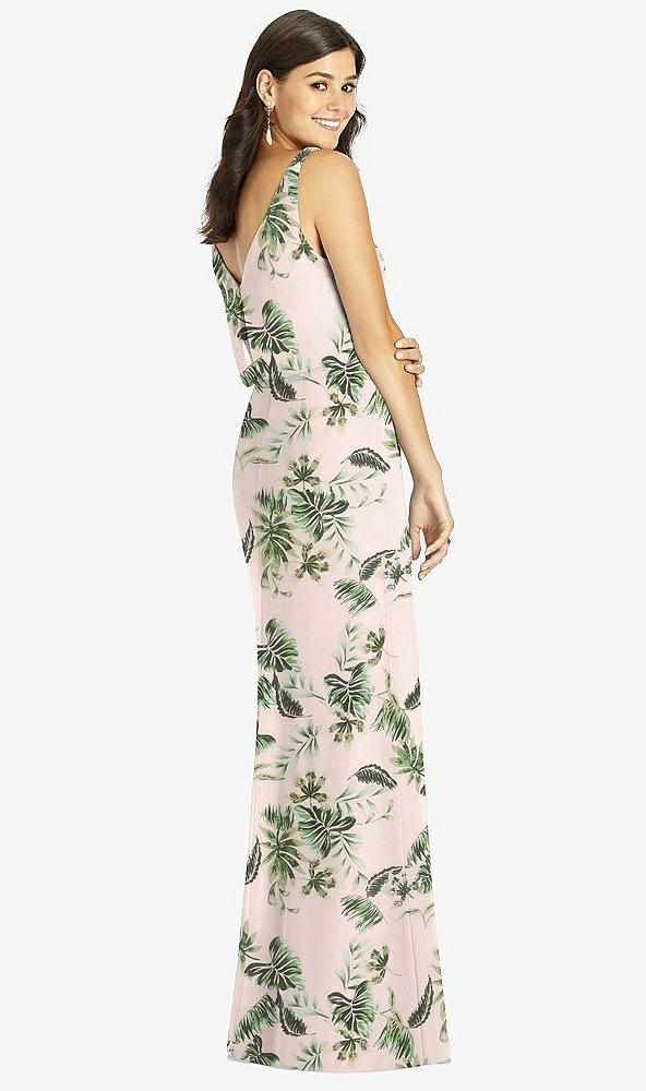 Back View - Palm Beach Print Blouson Bodice Mermaid Dress with Front Slit