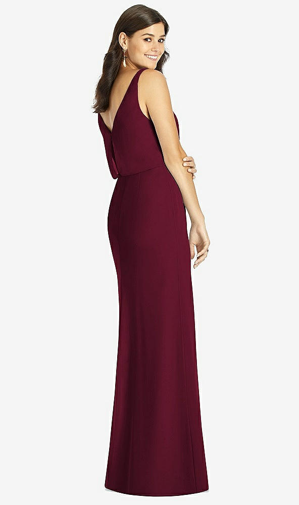 Back View - Cabernet Blouson Bodice Mermaid Dress with Front Slit