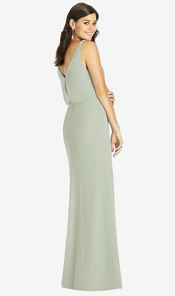 Back View - Celadon Blouson Bodice Mermaid Dress with Front Slit