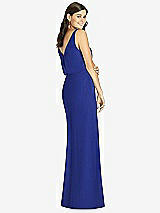 Rear View Thumbnail - Cobalt Blue Blouson Bodice Mermaid Dress with Front Slit