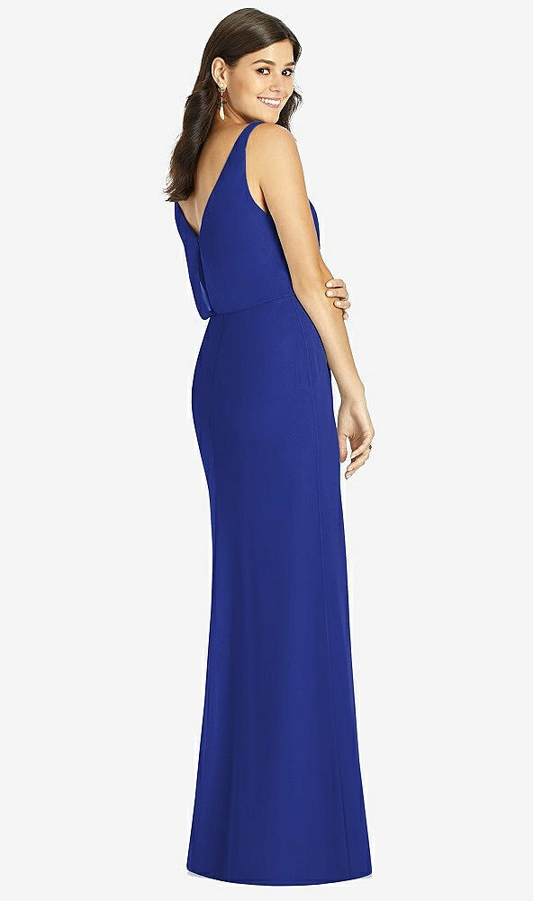 Back View - Cobalt Blue Blouson Bodice Mermaid Dress with Front Slit