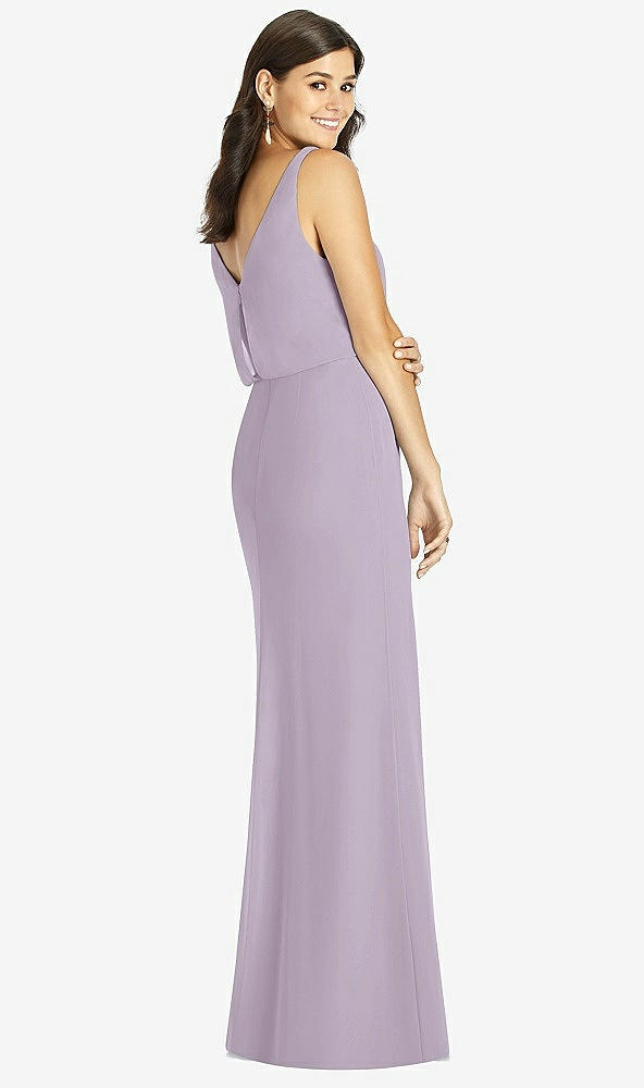 Back View - Lilac Haze Blouson Bodice Mermaid Dress with Front Slit