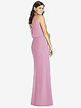 Rear View Thumbnail - Powder Pink Blouson Bodice Mermaid Dress with Front Slit