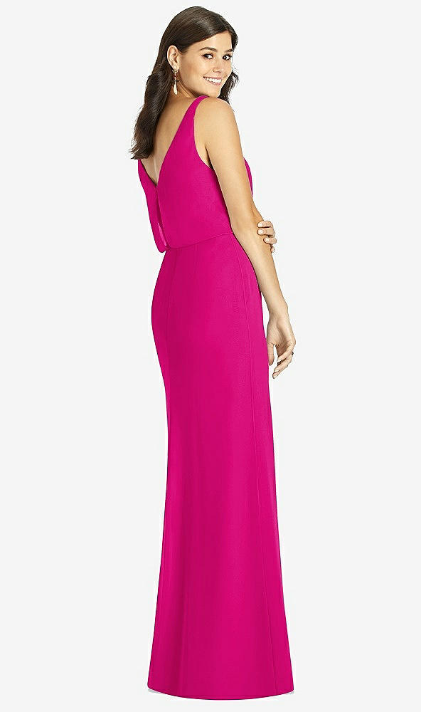 Back View - Think Pink Blouson Bodice Mermaid Dress with Front Slit