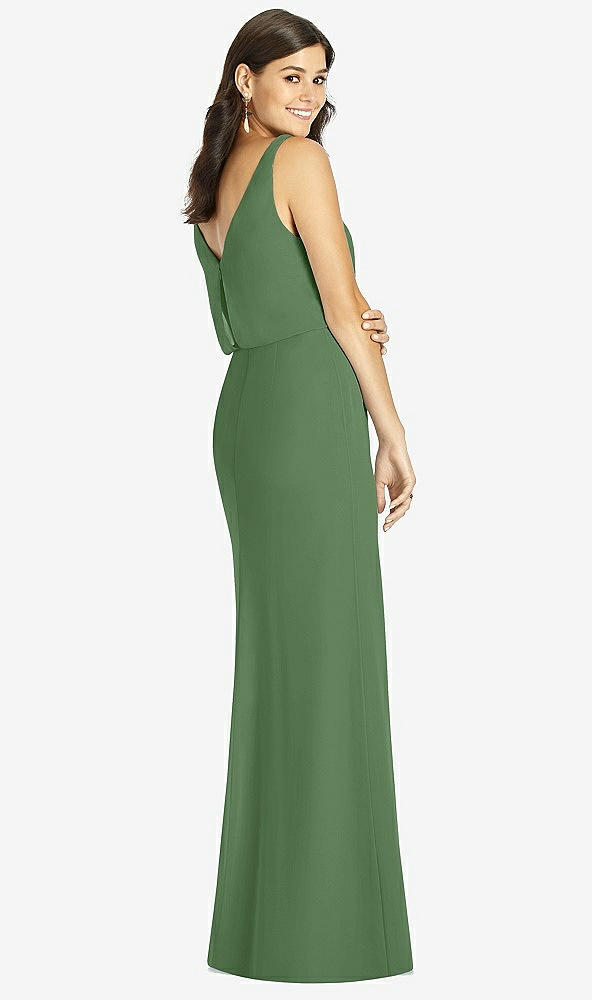 Back View - Vineyard Green Blouson Bodice Mermaid Dress with Front Slit