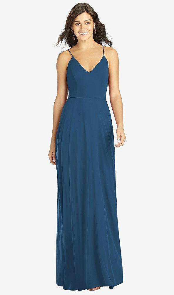 Front View - Dusk Blue Criss Cross Back A-Line Maxi Dress