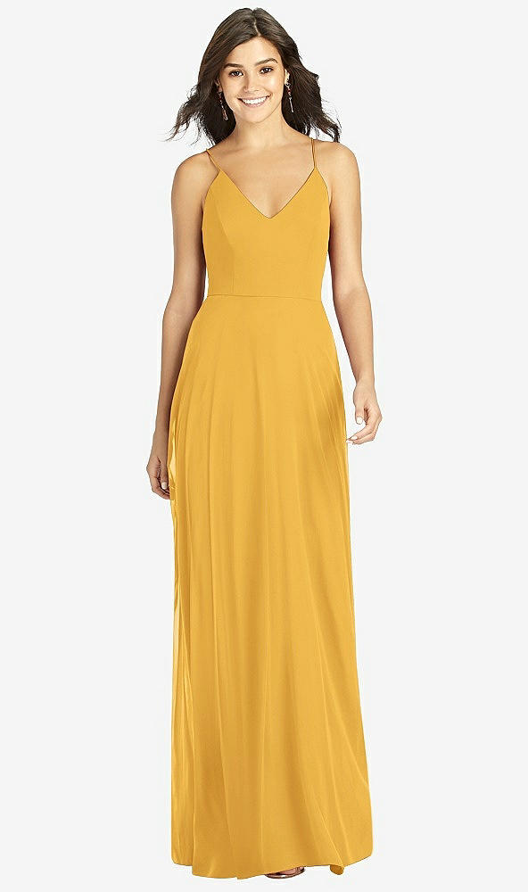 Front View - NYC Yellow Criss Cross Back A-Line Maxi Dress