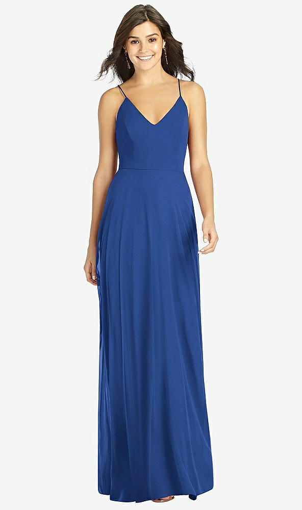 Front View - Classic Blue Criss Cross Back A-Line Maxi Dress