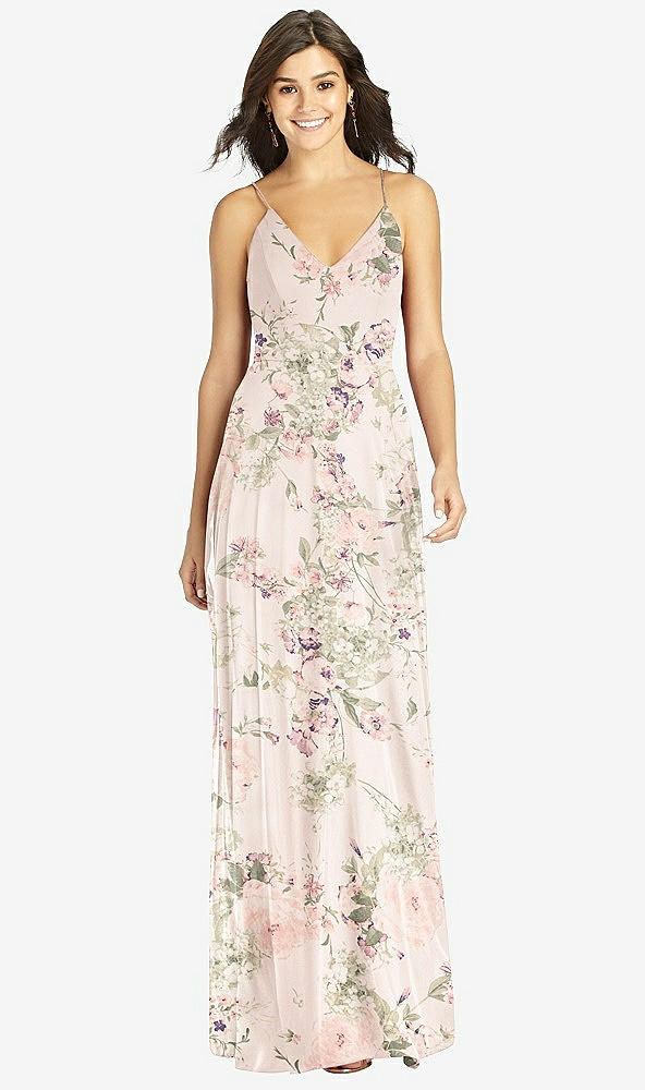 Front View - Blush Garden Criss Cross Back A-Line Maxi Dress